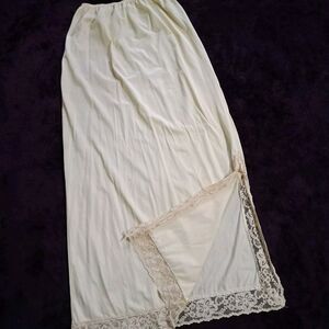 Vintage Long Half Slip with Slit Ivory Lace Nylon Size Small